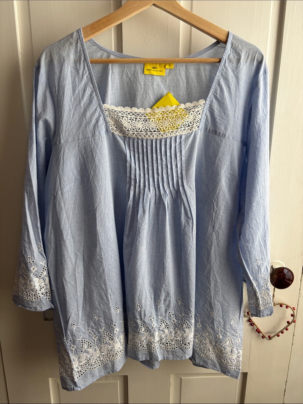 Roberta Roller Rabbit Light Blue Embroidered Cotton Peasant Blouse NWT